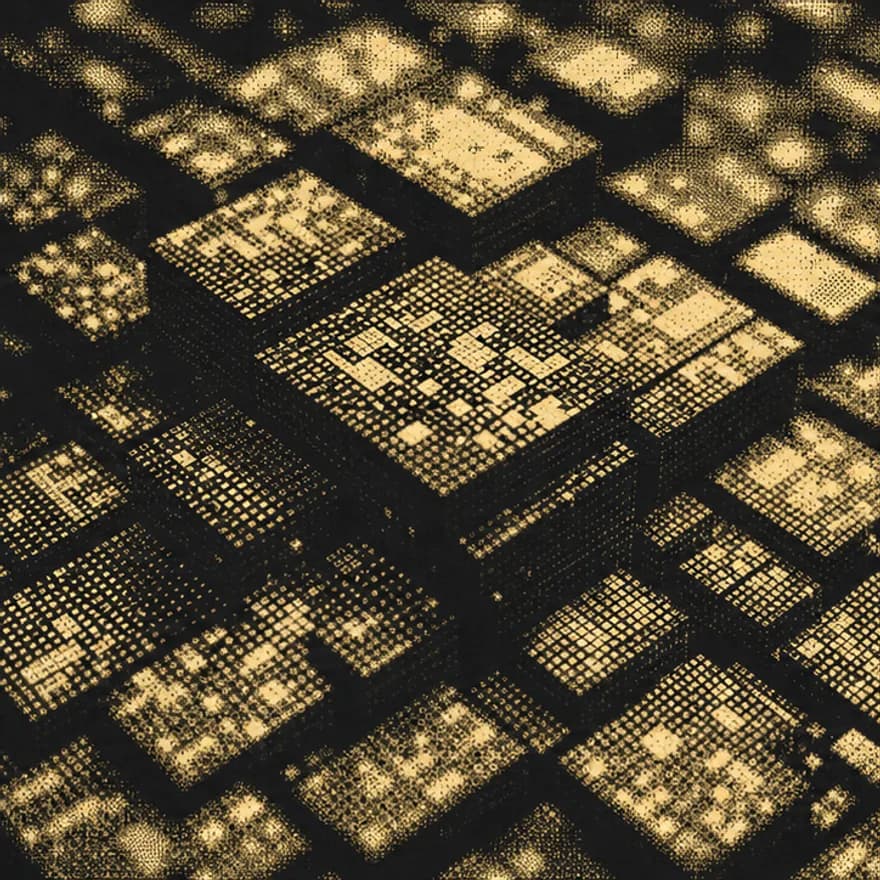 Halftone artwork of stacked encrypted data blocks